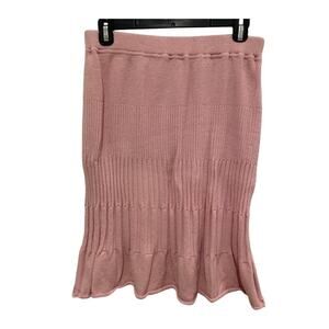 St. John Collection Pink Knit Skirt Small USA Made Ribbed Tiered Pull On Vintage